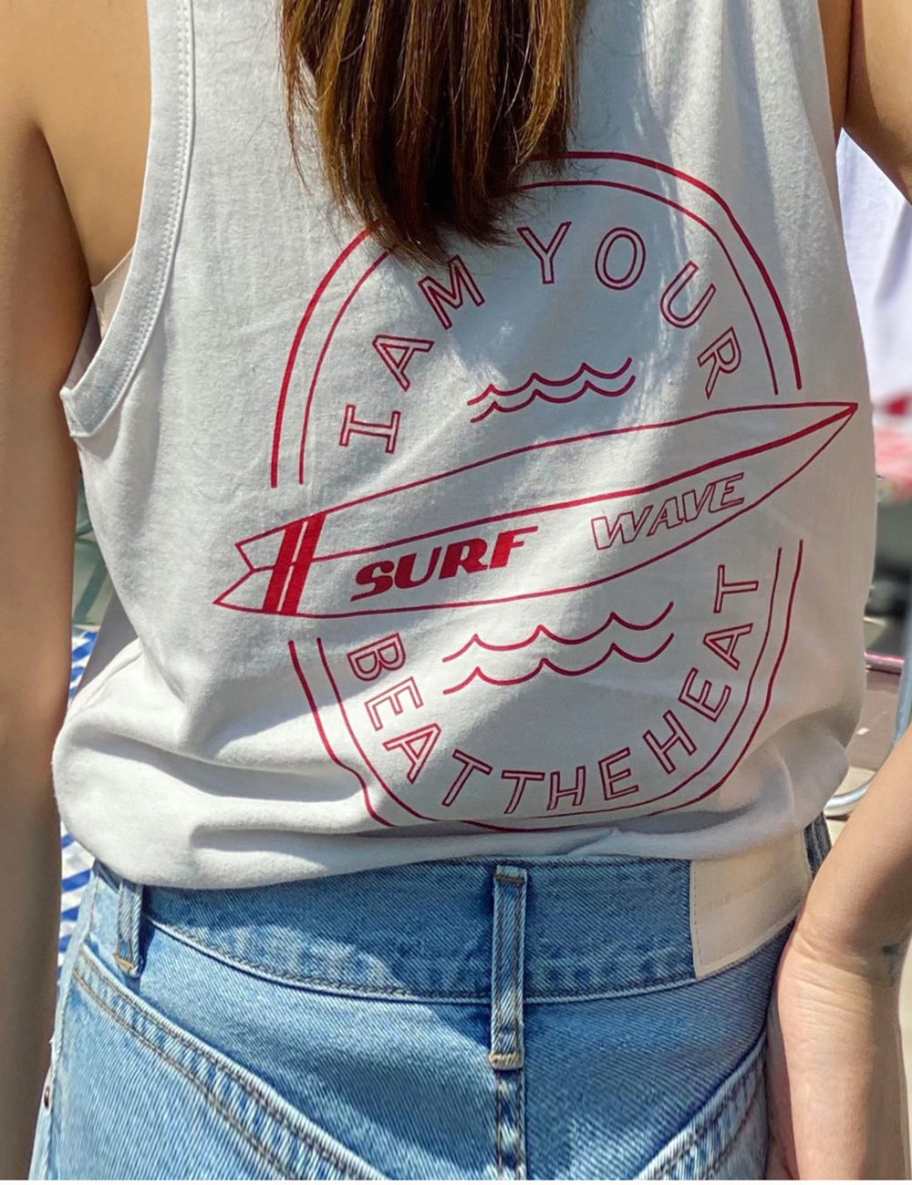 50%--Surf wave Sleeveless (off white&amp;red)